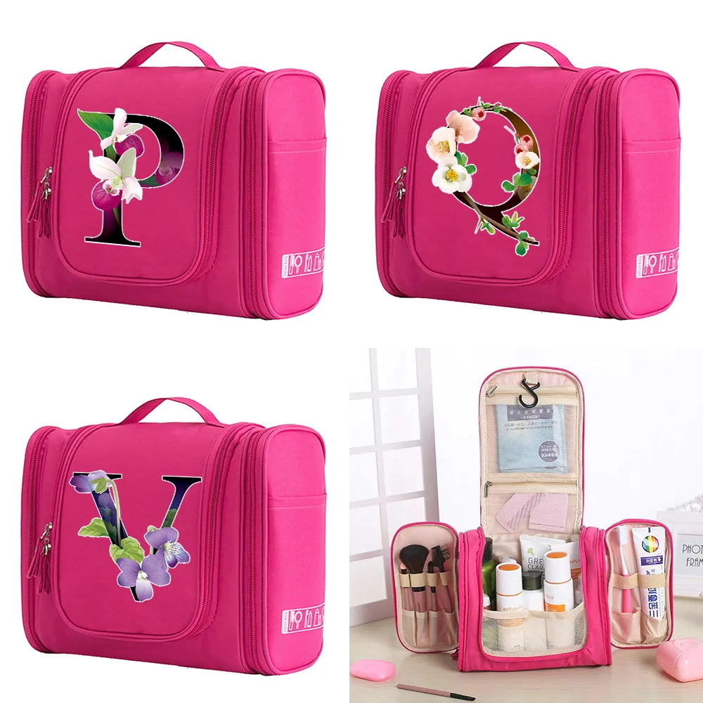 MakeUp Bag Women Hook Up Wash Pouch Cosmetic Bags Toiletries Organizer Flower Color Letter Print Waterproof Handbag Make Up Case