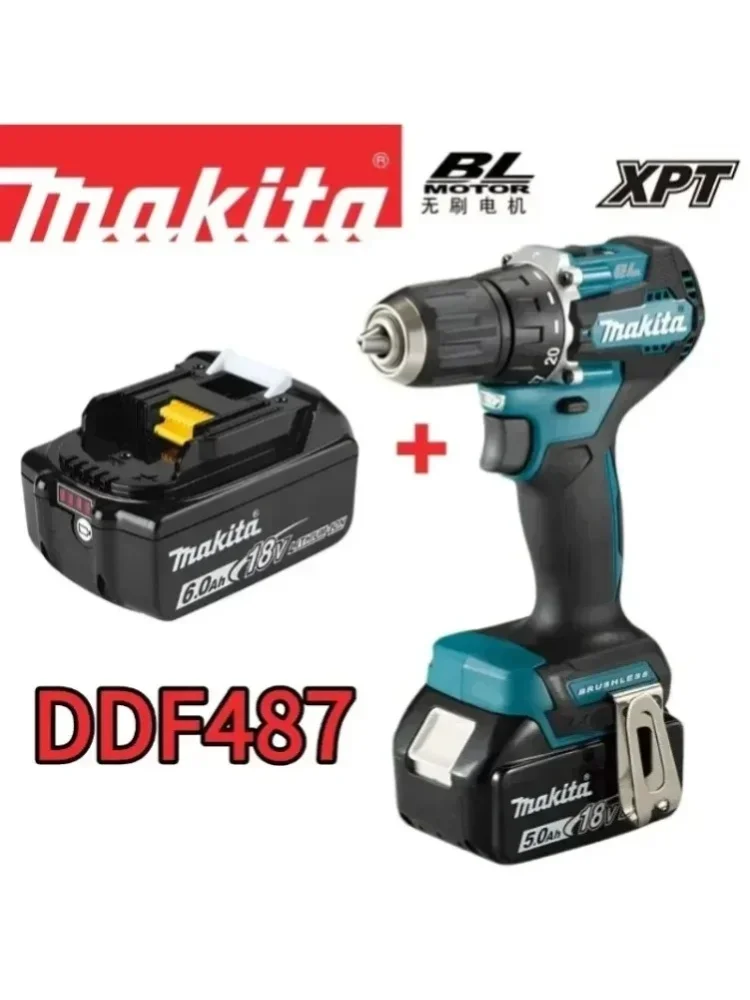 Makita Original DDF487 13mm Akku-Schlagbohrschrauber 18V Bürstenloser Elektrischer Schlagschrauber Wiederaufladbares Elektrowerkzeug