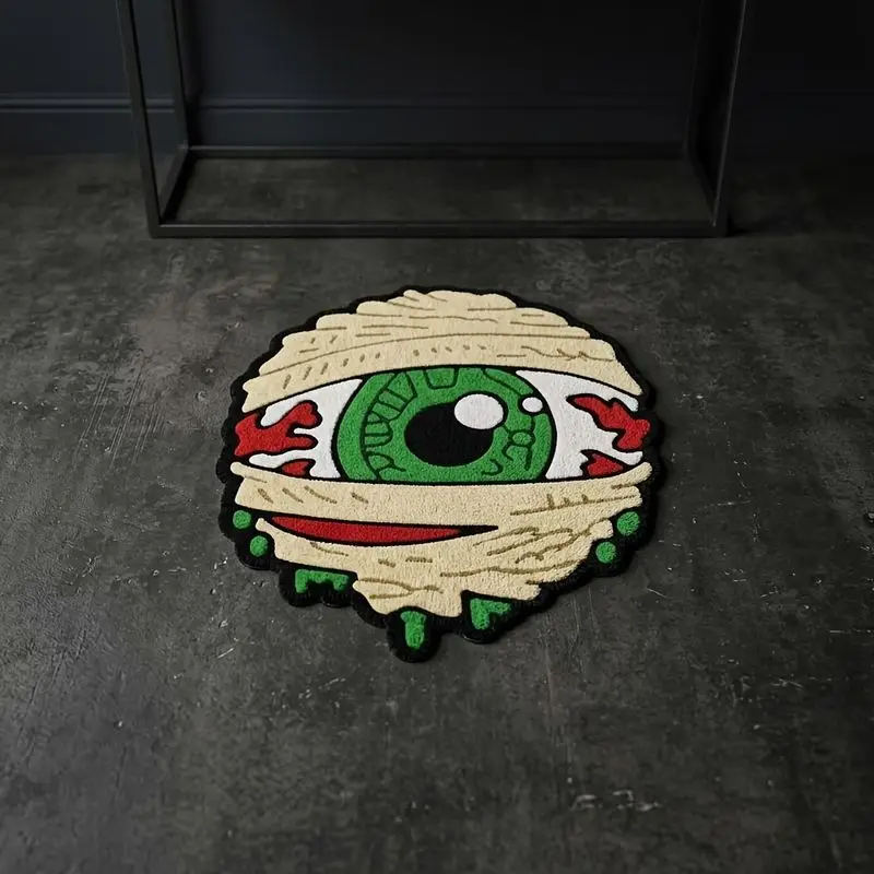 VIKAMA Mummy Eyeball Shaped Floor Mat Horror Monster Eye Non‑Slip Rug Bedroom Living Room Halloween Home Decor