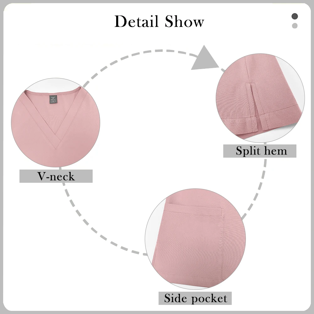 เสื้อสครับสีพื้นสำหรับผู้หญิงและผู้ชาย แขนสั้น มีกระเป๋าเสื้อ เสื้อผ้าสำหรับผ่าตัด คอวี ชุดยูนิฟอร์มทางการแพทย์สำหรับทุกเพศ เหมาะสำหรับทันตกรรม สัตวแพทย์ และศัลยกรรม