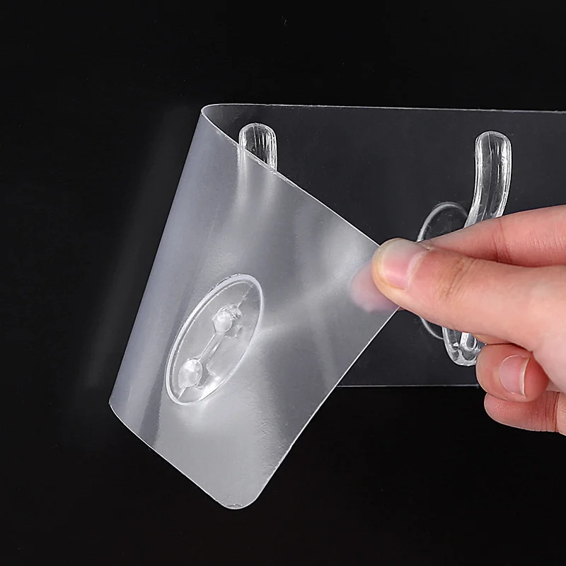 3/5/6 Row Transparent Wall Hook Strong Self Adhesive Door Wall Hangers Hook Hanging Suction Heavy Load Rack for Kitchen Bathroom