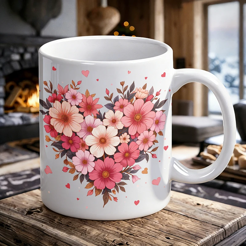

Gentle Girl Heart Bouquet with Handle Ceramic Mug, Creative Coffee Mug, Milk Cup, Office Tea Cup, Drinking Cup, Fade-Resistant