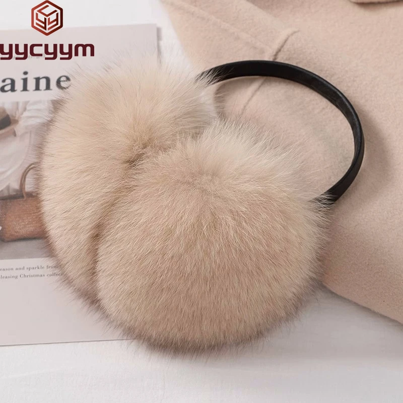 New Style Luxury Ladies Fox Fur Earmuffs Winter Women Warm Real Fox Fur Earmuffs Girl's Earlap Ultra Large Ladies Plush Earmuff