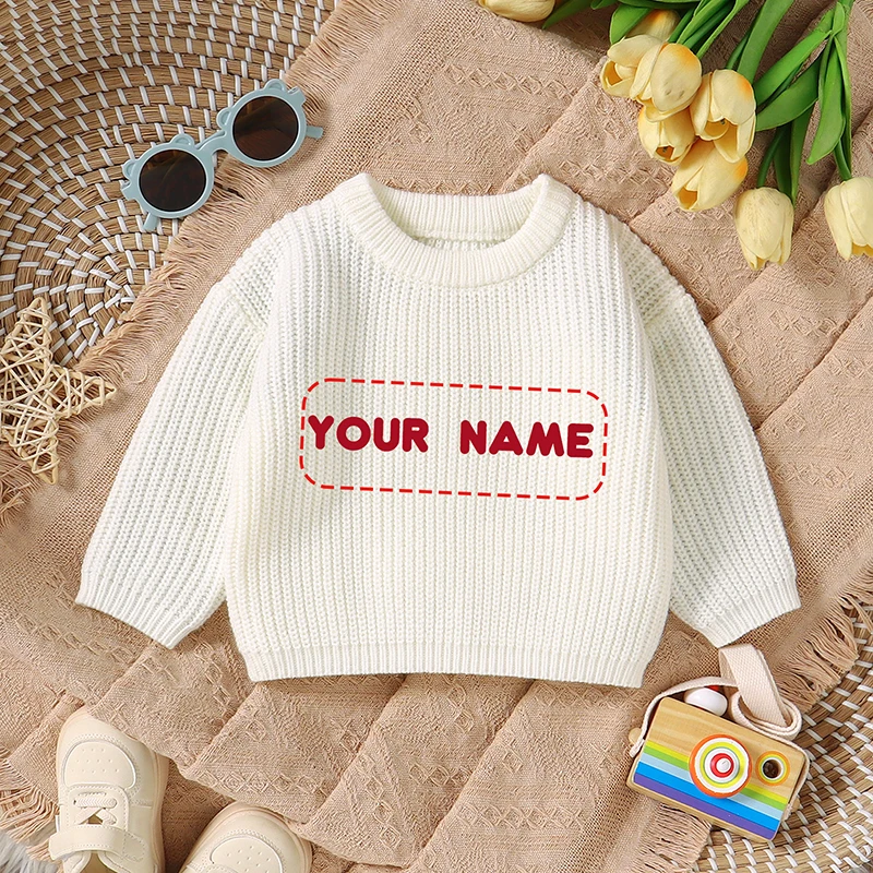 Baby Sweater Customize Exclusive Name Girl Boy Pullover Knitted Newborn Infant Clothing Embroidered Letter Unique Gift Warm Tops