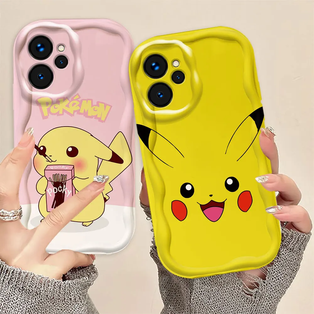 Anime Lovely P-Pikachu P-Pokemon 3D Wave Phone Case For REALME 5 6 7 7I 8 10 11 12 C20 C33 C35 C55 C63 C65 C67 C21Y GT 3 6 Case