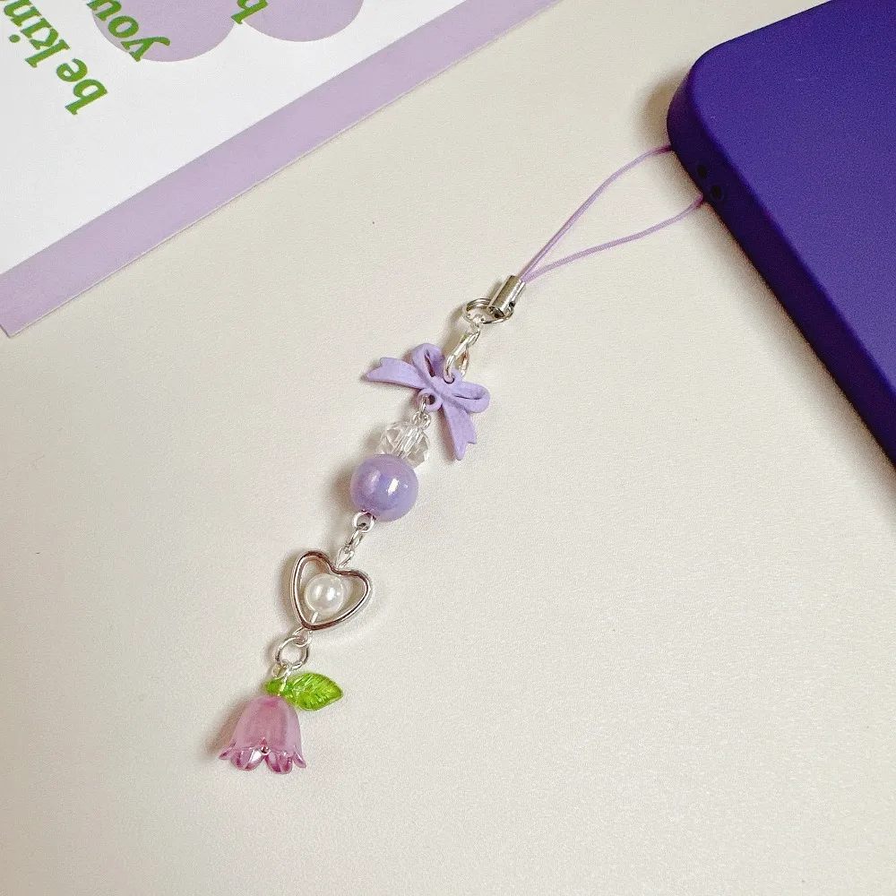 

Bow Bead Phone Chain Convallaria Anti-loss Mobile Phone Lanyard Decoration Wrist Strap Cell Phone Strap Telephone Decor