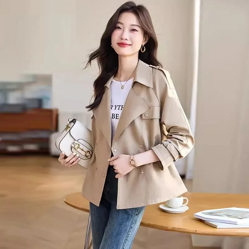 

2024 Spring Women's New Windbreaker Jacket Fashion Joker Waist Windbreaker Casual Buttons Solid Color Slim Comfortable Coat