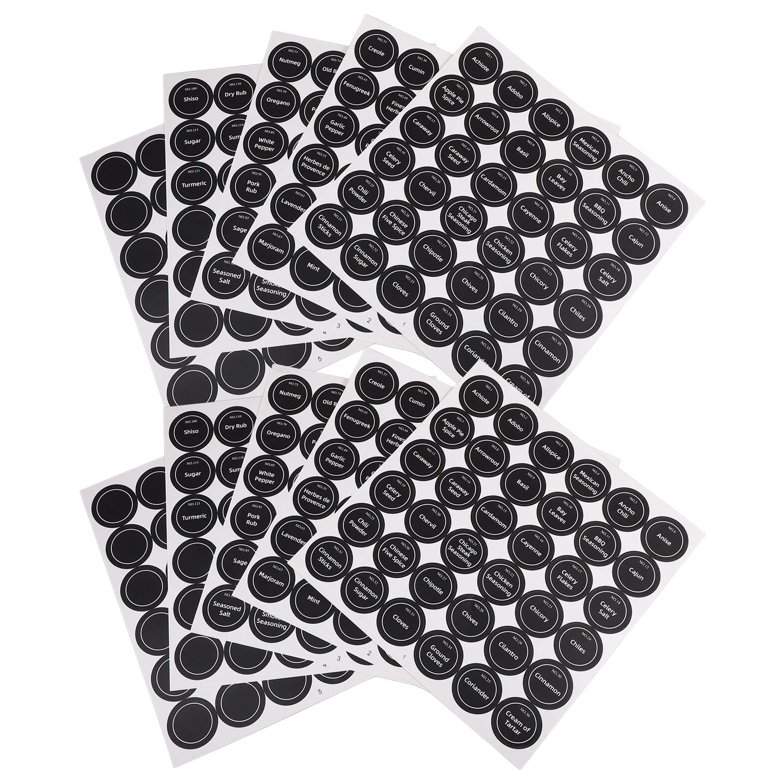 

20 Sheets Preprinted Round Spice Jar Labels Waterproof English Stickers Kitchen Pantry Organizing Labels Self-Adhesive