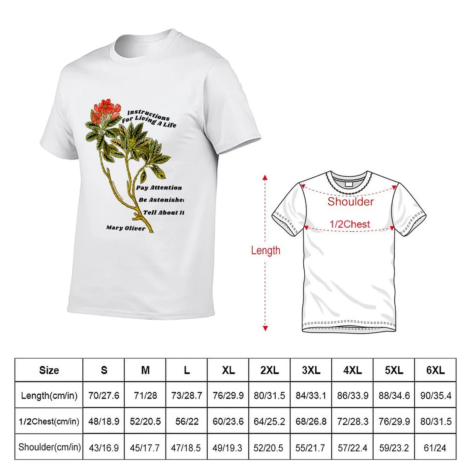 Mary Oliver: Instructions For Living A Life T-Shirt Summer Print Short Sleeve Tee