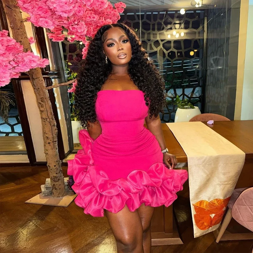 

Customized Stretchy RufflesTrimmed Women Mini Maxi Dresses Birthday Holiday Party Sexy Sheath Female Short Dress