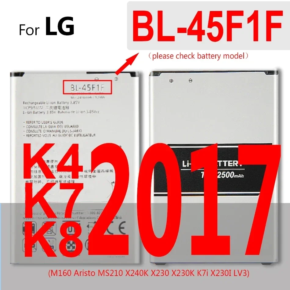 BL-45A1H Battery For LG K10 K20 K30 K4 K7 K8 2017 Plus/V10 V20 V30 V40 V50 ThinQ LTE K425 K428 MS428 K430DSF K430 F670 Q10 K420N