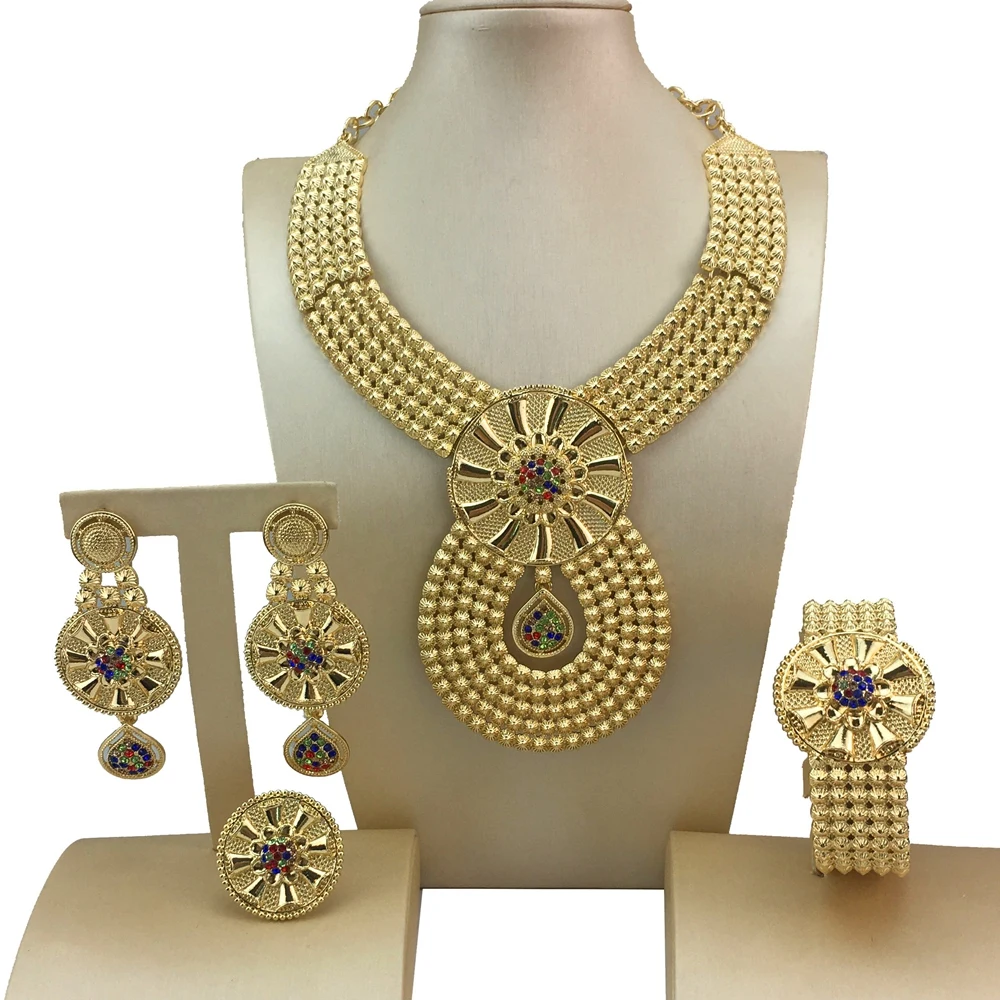 Fashion Trendy Nigerian Wedding African Bold Jewelry Sets Party Necklace Earrings Set Big Dubai Jewelry Gifts for Mama FHK19318