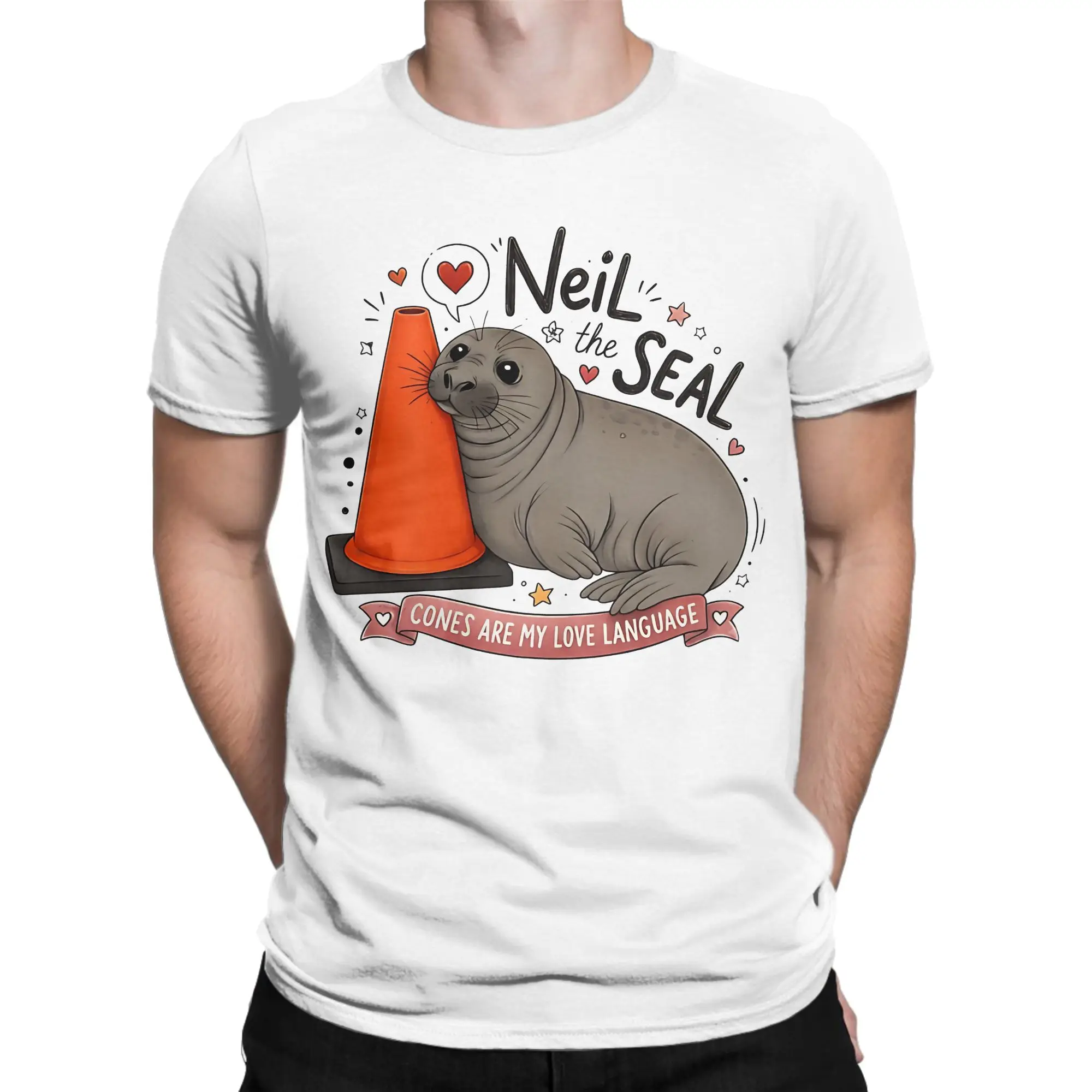 Crazy Neil the Seal Traffic Cone Lover T-Shirt Men Women O Neck Cotton T Shirt Animal Short Sleeve Tee Shirt Plus Size Clothing