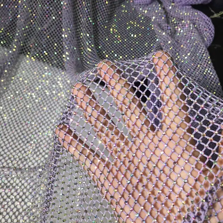 

AB Rhinestone Fabric Glitter Rhinestone Mesh Fabric Stretch Crystal Glass Trim Mesh For Sewing Bag Shoes Dress Garment Decor