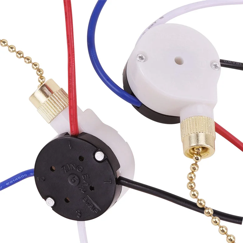 Ceiling Fan Switch Kit 3 Speed 4 Wire, Fan Switch Zipper Speed Control Switch, ZE-208S Pull Wire Switch with Rope Gold