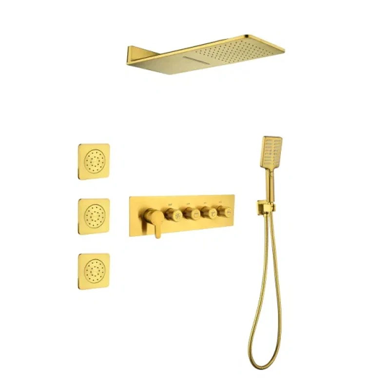 

Golden Concealed Wall Shower Set Pressurized Large Top Spray Embedded Shower Set with Body Showers Hand-held Shower Accessories