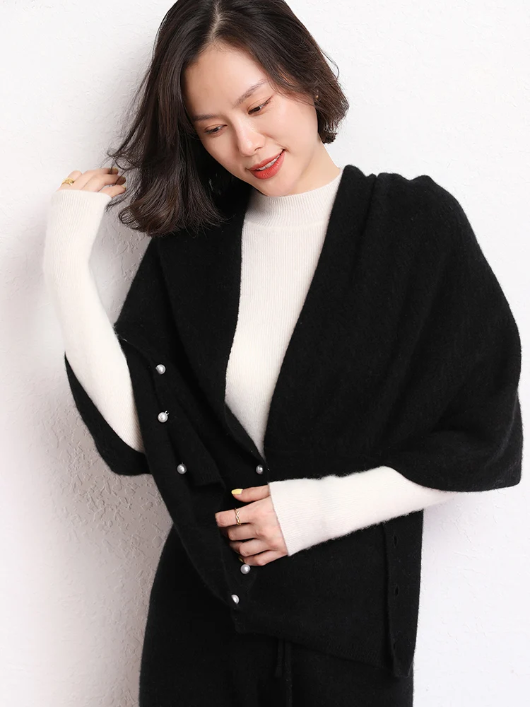 New Arrival 100% Goat Cashmere Women\'s Knitted Shawl Korean Fashion Cardigan Poncho Capes Warm Shawl Wraps Lady Scarf Sweater