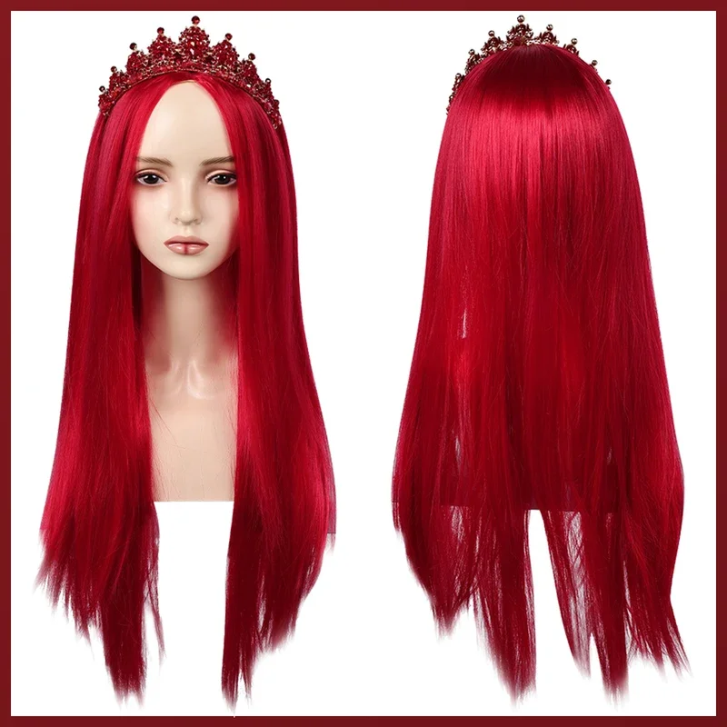 FC62024 Movie Descendent Rise Cosplay Fantasy Costume Accessories Heart Queen Wigs Red Long Straight Hair Women Hair Hallow@FC8！