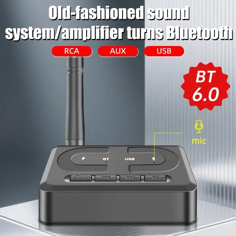 New Bluetooth 6.0 Audio Receiver 3.5mm AUX RCA With Mic HIFI Stereo Wireless Adapter Support USB U-Disk For Car Speaker Amp image 3
