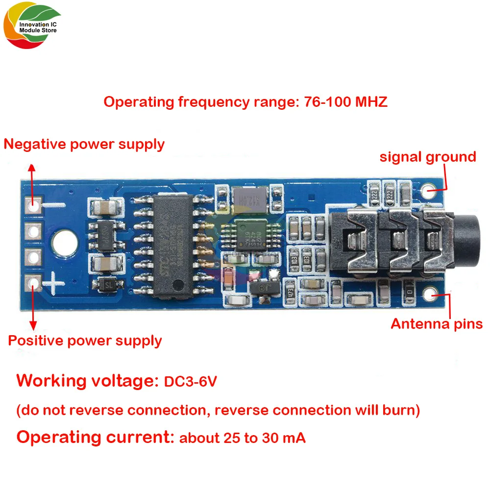 Phase-locked Loop FM Transmitter Module 76-110MHz FM Transmitter Module Stereo DC 3-6V 35MA Wireless Audio Transmission Module