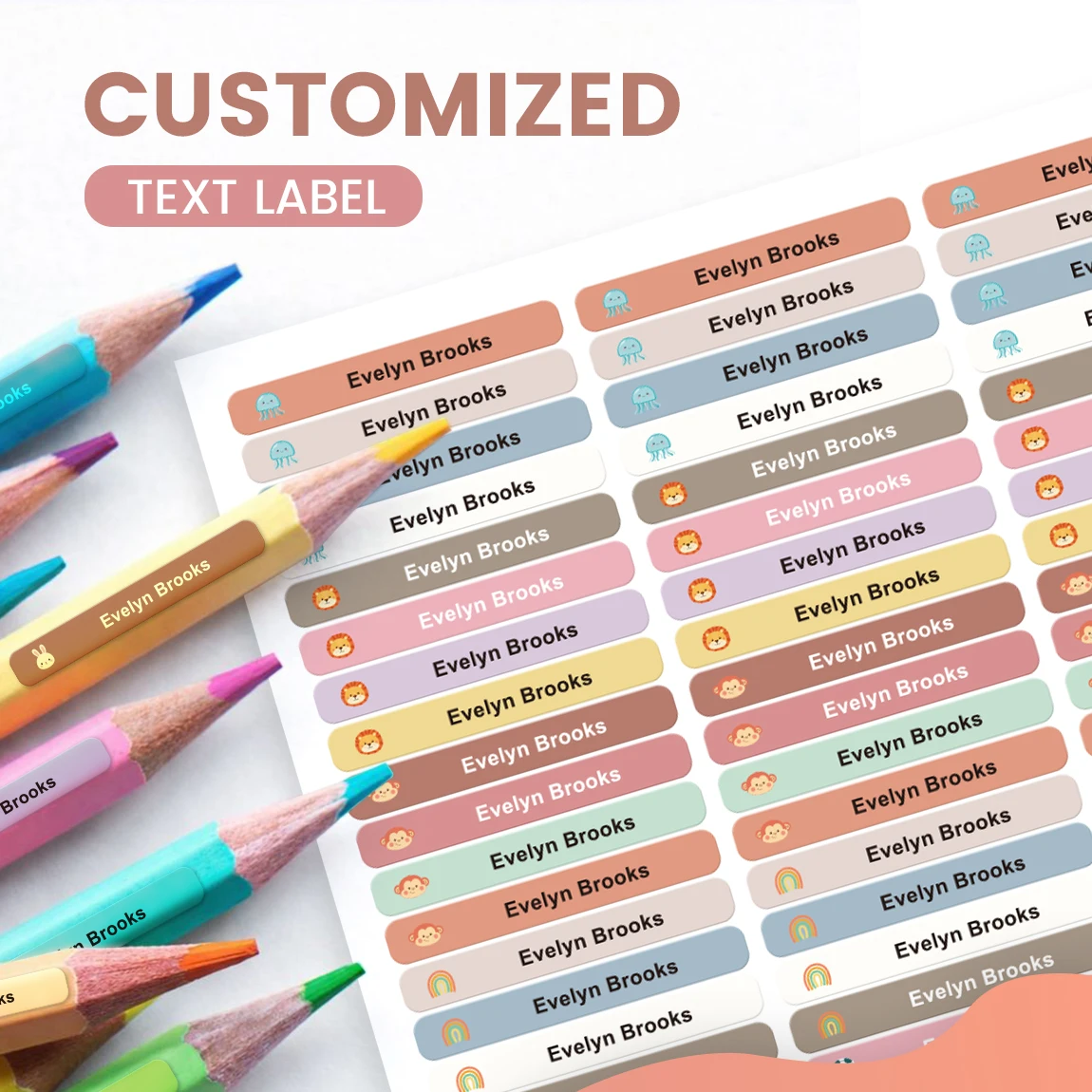 

280PCS Personalized Name Stickers Long Strip Pencil Labels Custom Waterproof Self Adhesive Name Labels for Bottles Notebooks