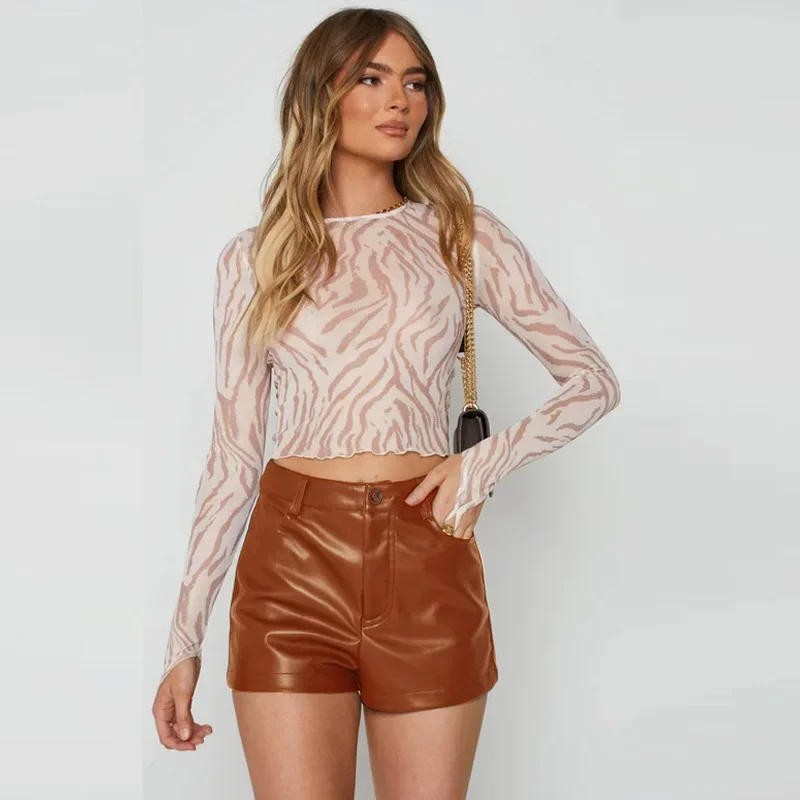 Einfarbige, lässige, elegante Shorts mit hoher Taille, neue modische, lässige Lederhose aus Pu-Leder für Damen im Herbst und Winter