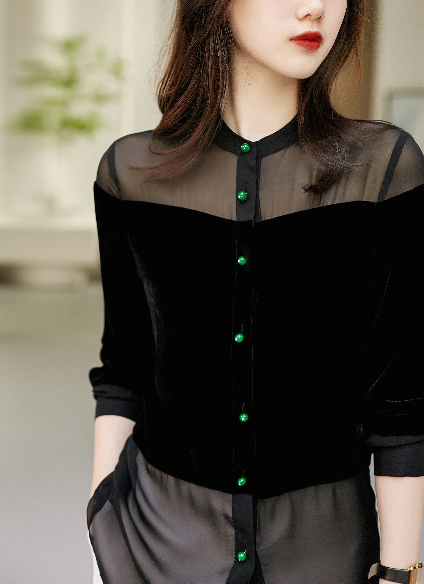 Korean Chic Blouse Women Patchwork Gauze Velvet Elegant Shirts 2023 Blusas Mujer De Moda Vintage Fashion Loose Blouses Tops