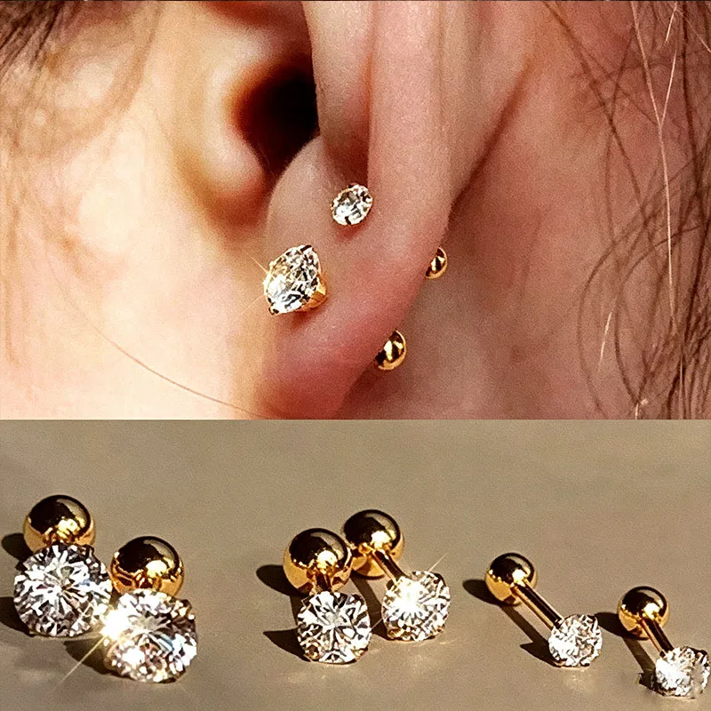 1/3 Pares de Brincos Clássicos Redondos de Zircônia Cúbica para Mulheres, Joias de Piercing em Aço Inoxidável de Grau Médico para Lóbulo e Tragus
