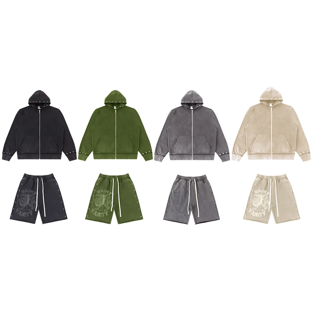 2026 New Fashion Side Rivet Casual Sport Shorts for Men Elastic Waist Drawstring Breathable Baggy Five Point Pants Oversized