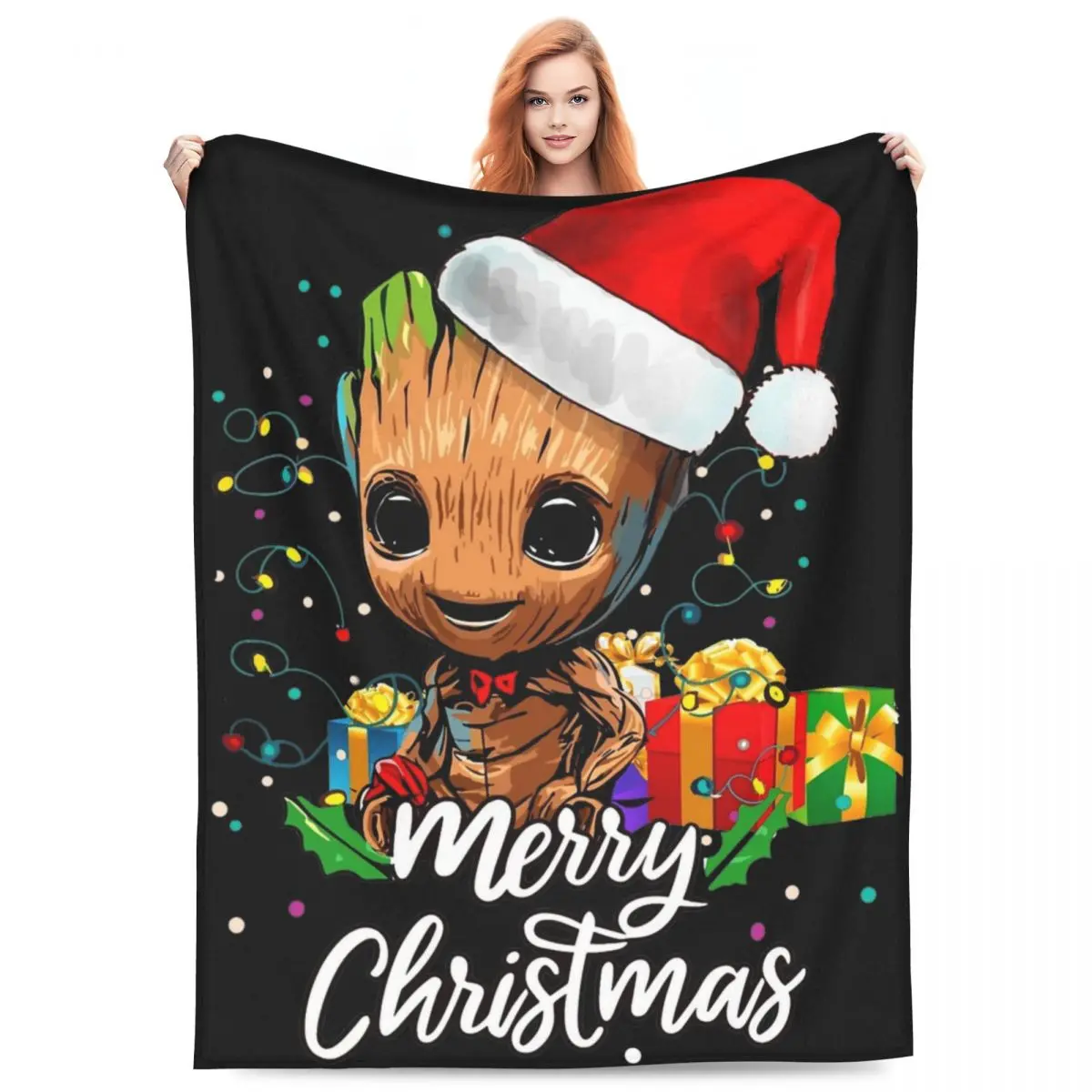 Guardians Of The Galaxy Groot Christmas Blankets Warm Soft Funny Plush Throw Blanket For Couch Bed Flannel Bedspread Bed Cover