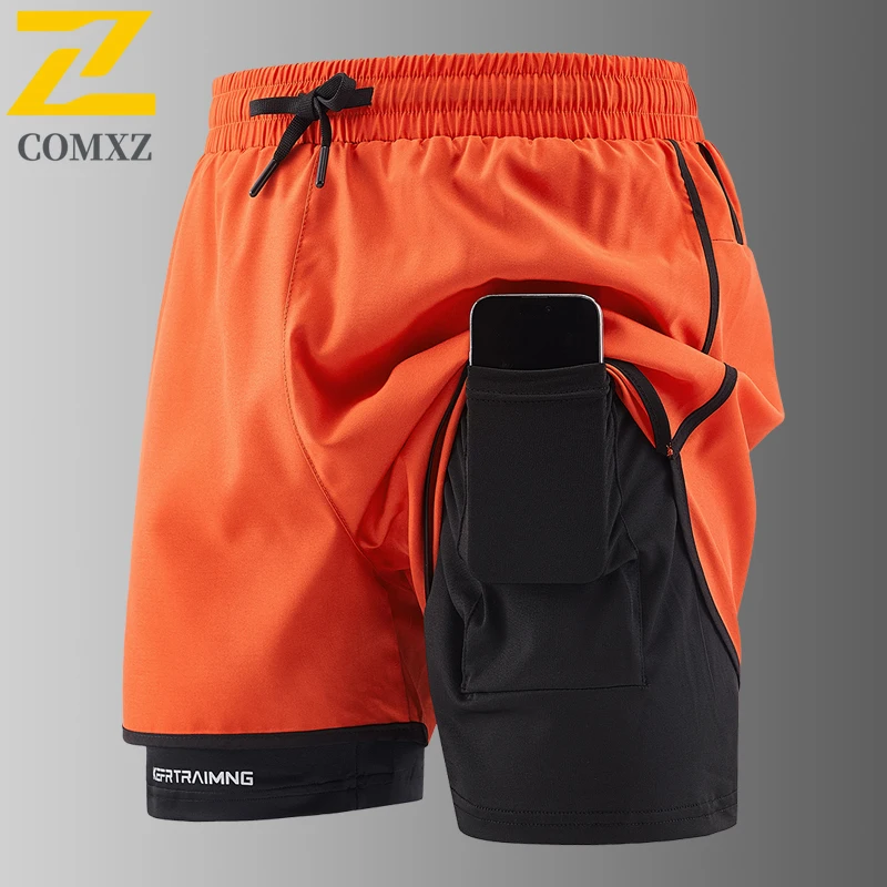 2025 New Summer Gym Sports Shorts Men's high quality Fitness Fake 2 Pieces Stretch Jogging Shorts Casual Quick Dry Beach Shorts