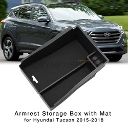 Armrest Storage Box For Hyundai Tucson TL 2015 2016 2017 2018 Central Center Console Organizer Tray Interior With Non-slip Mat