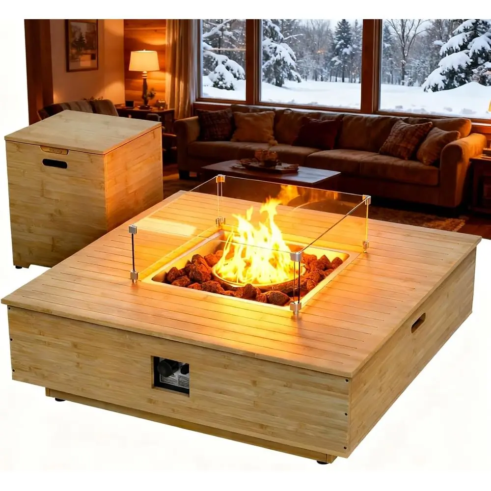 

43 Outdoor Propane Fire Pit Table with Weather-Resistant Cover and Lava Rocks, CSA Certified