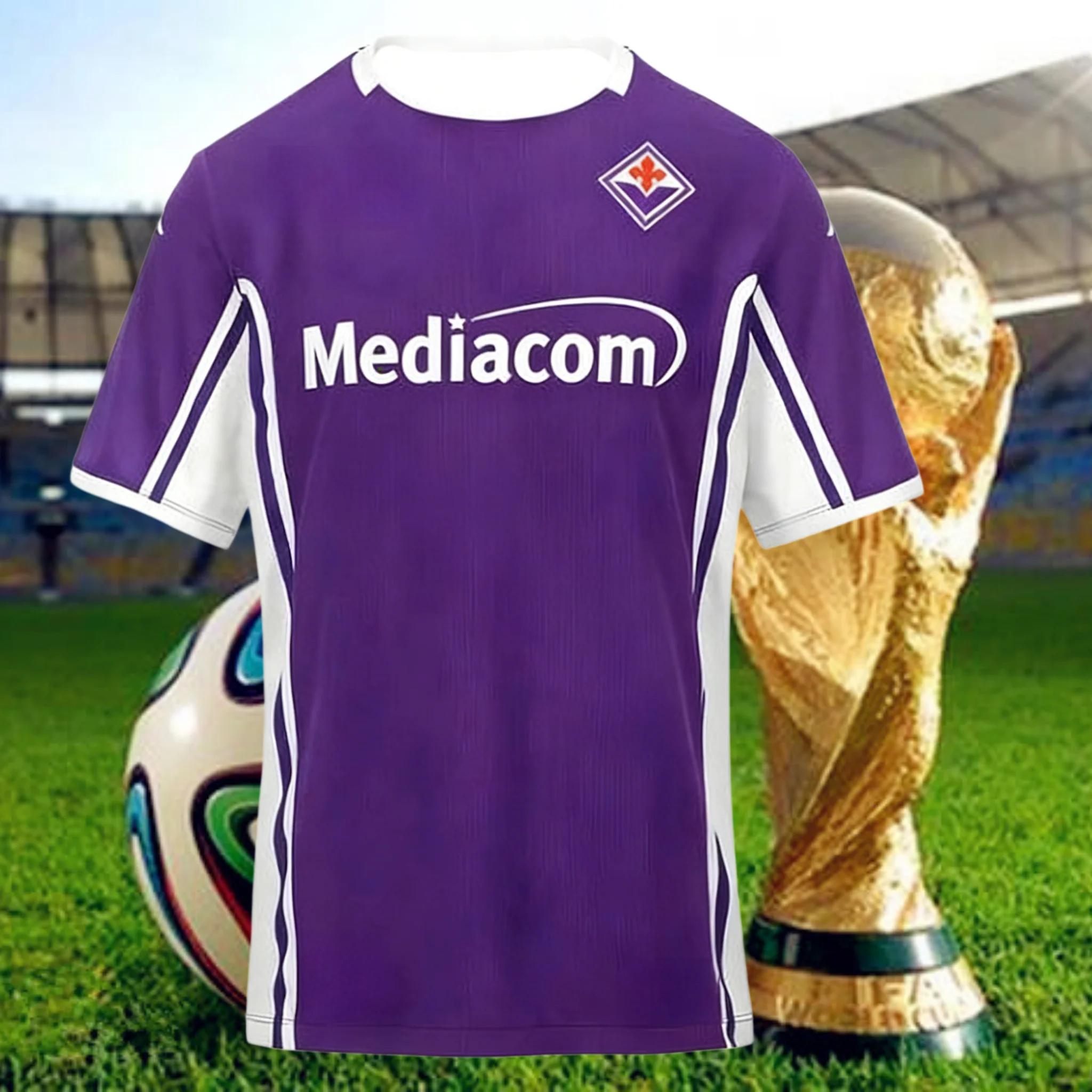 Camisa de Futebol ACF Fiorentina (Casa e Fora) - Camiseta Esportiva Casual de Verão de Manga Curta para Praia e Surf - Roupa de Mergulho ACF