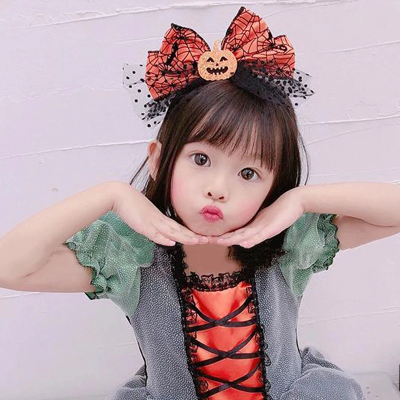 Halloween Mesh Hair Hoop Hair Accessories For Girls Pumpkins Demons Funny Hairbands Adult Children Costumes Props Bow Hair Clips