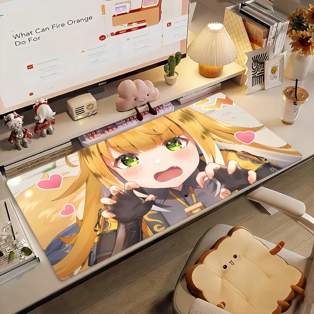 Sweet Anime Blonde Girl Large Desk Mat, Aesthetic Pink Heart Non-Slip Mouse Pad, Cute Wink Girl Desk Blotter