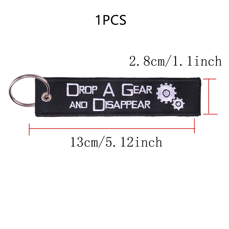 1PCS  Drop A Gear And Disappear LOGO KeyChain Key Ring For Motorcycle Car Scooters Tag Embroidery Key Fob Holder Key Rings