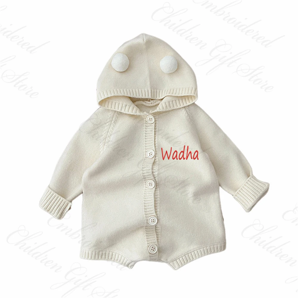 Personalized Cute Baby Clothes Custom Children\'s Knitted Sweater Jumpsuit Newborn Baby Shower Lovely Hoodie with Embroidery Name