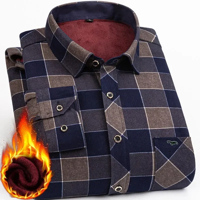 

2022 Autumn/Winter New Men's Fashion Long Sleeve Plaid Shirt Fleece and Thick Warm Men's Casual High Quality Large Size Shirt
