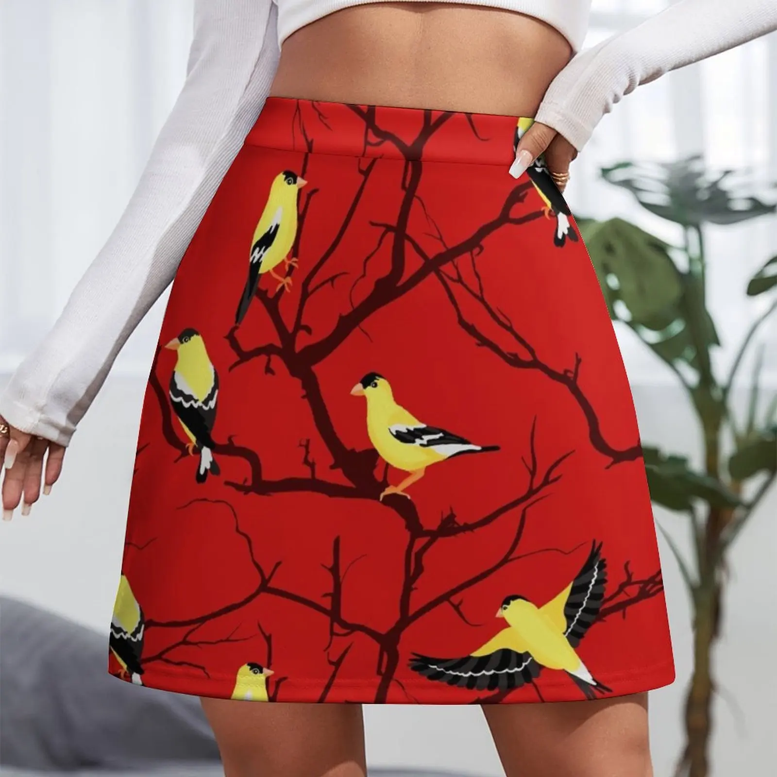 Goldfinches Among the Branches Mini Skirt skirts summer 2025 woman Kawaii fashion korean clothing Mini Skirt