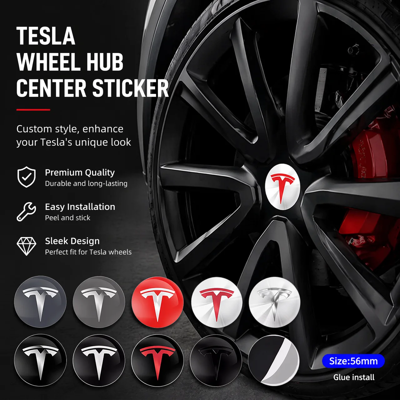 Image of Für Model 3/Y/S/X Auto-Schutz-Zubehör 4 Stück 56mm Tesla Radnabenkappen-Logo-Aufkleber - Wasserdichte Langlebige Radmitte-Dekorfolien