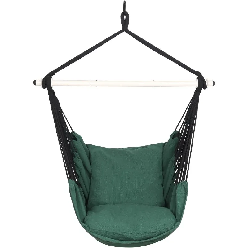 

Hammock Chair Hanging Rope Swing - Max 500 Lbs - 2 Cushions Included - Steel Spreader Bar with Anti-Slip Rings