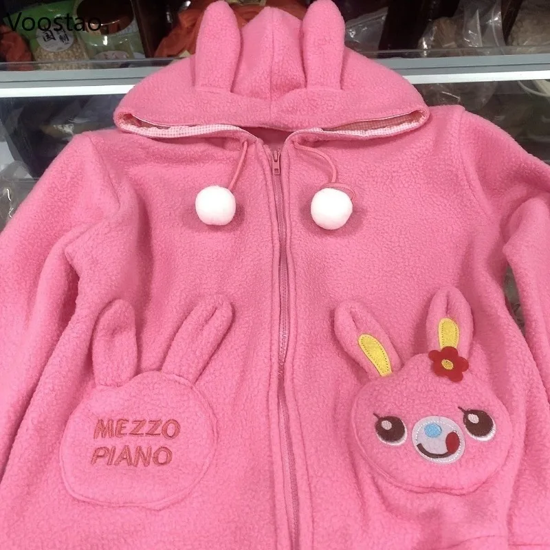 Japanese Y2k Aesthetic Zipper Cardigan Coat Sweet Cute Cartoon Bunny Hooded Sweatshirt Ropa Mujer Autumn Winter New Hoodies Tops