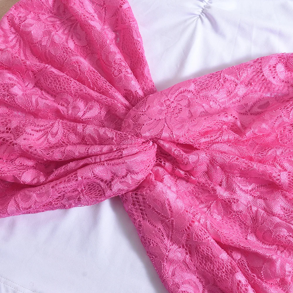 Vrouwen Sexy Twist Kant Patchwork Ruches Bodycon Mini Jurk Diepe V-hals Lace Up Halter Backless Slanke Nacht Clubwear Streetwear