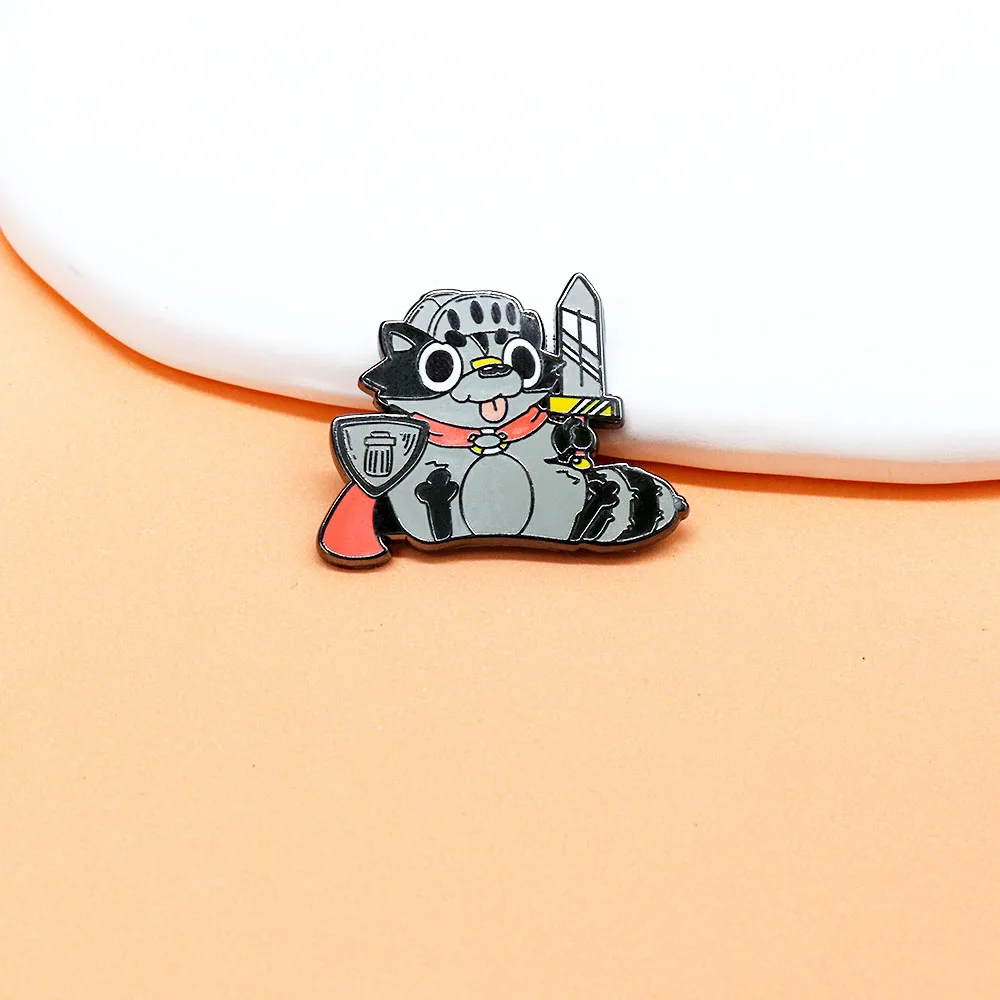 Warrior Raccoon Badge Cute Cartoon Animal Enamel Pin Jewelry Backpack Decorate