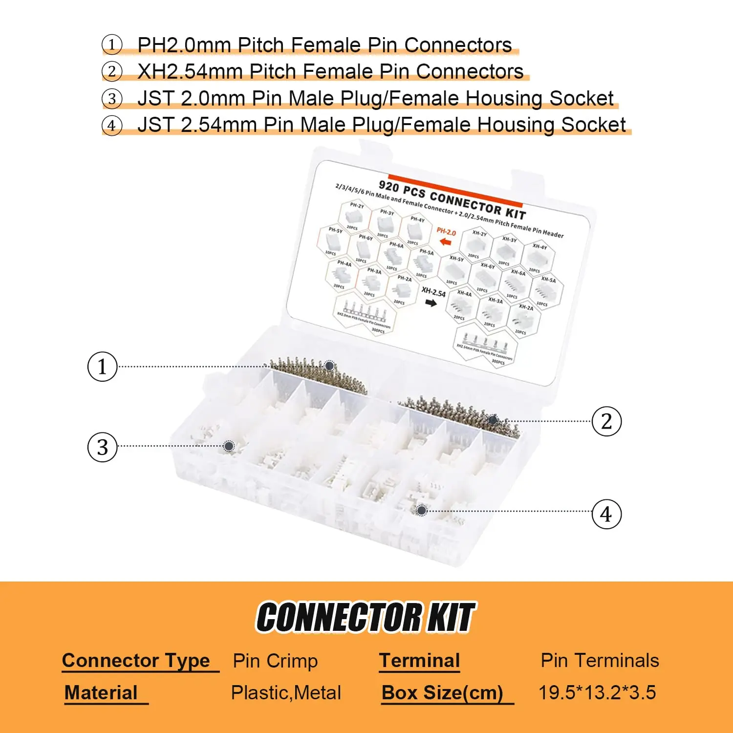 IWS-3220M مايكرو موصل دبوس العقص ذو طيات 920 قطعة محطات مجموعة متنوعة (HX2.54 + PH2.0) 2/3/4/5/6Pin سدادة للموصلات عدة