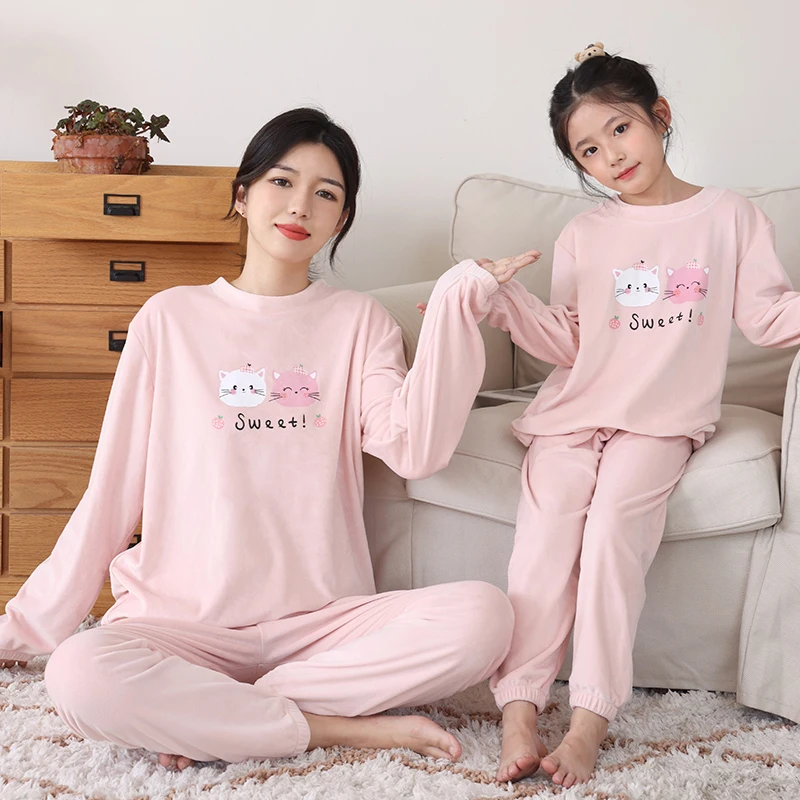 

3-16 Years Kids Girls Autumn Winter Flannel Polyester Pyjamas Nightwear Thermal Sleepwear Home Wear Girls Pajamas Sets