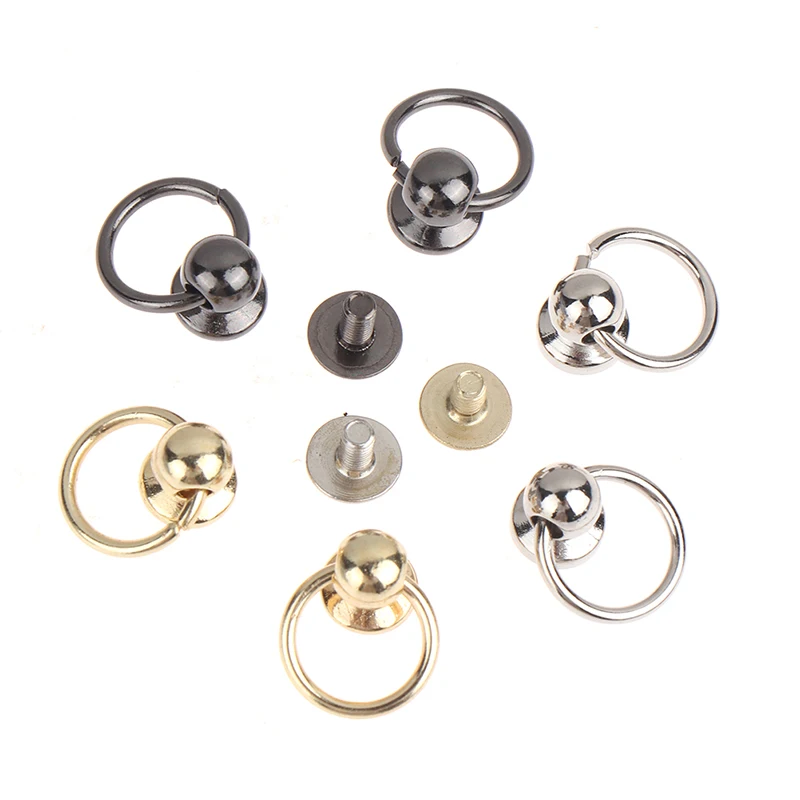 10 Stuks Metalen Bal Paal Met O Ring Studs Klinknagels Nagel Schroefdraad Ronde Hoofd Spikes Lederen Ambachtelijke Telefoon Case Decor Accessoires