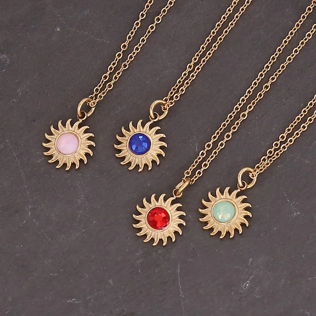 Natural Stone Vintage Necklace Cross Sunflower Sector Pendants Gold Color Stainless Steel Necklace Bohemian Jewelry for Women