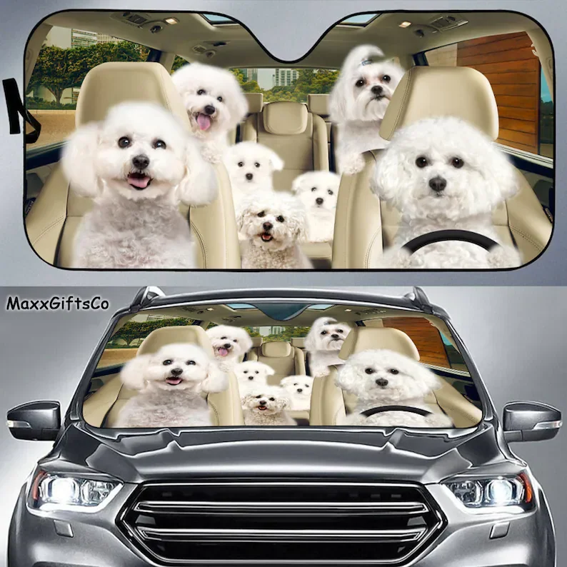 Bichon Frise Car Sun Shade, Bichon Frise Windshield, Dogs Family Sunshade, Welsh Terrier Car Accessories, Bichon Frise Lovers Gi